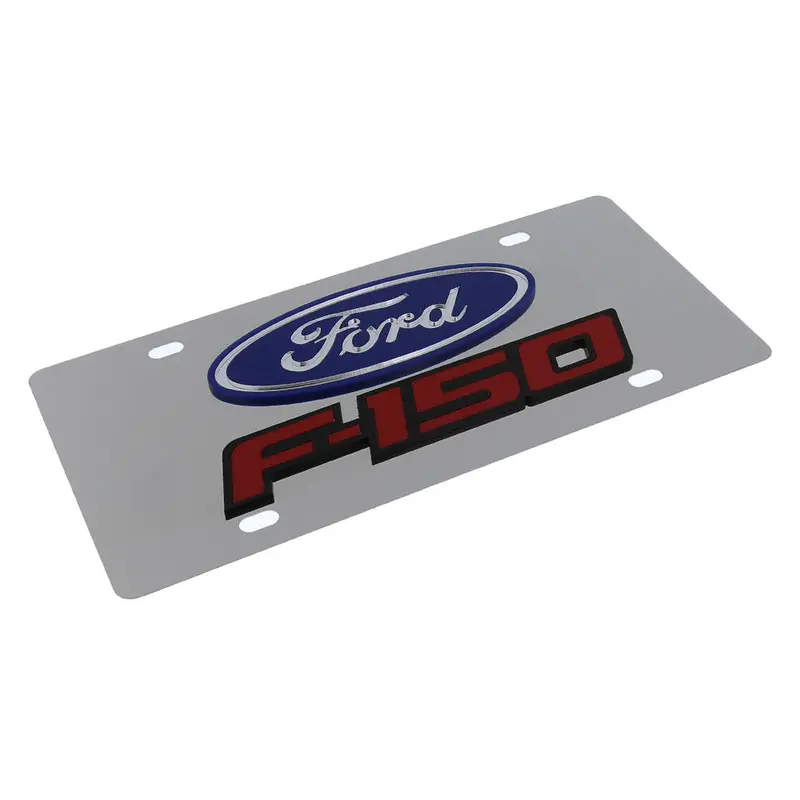 Ford F150 Dual Logo License Plate (Red On Chrome) 2