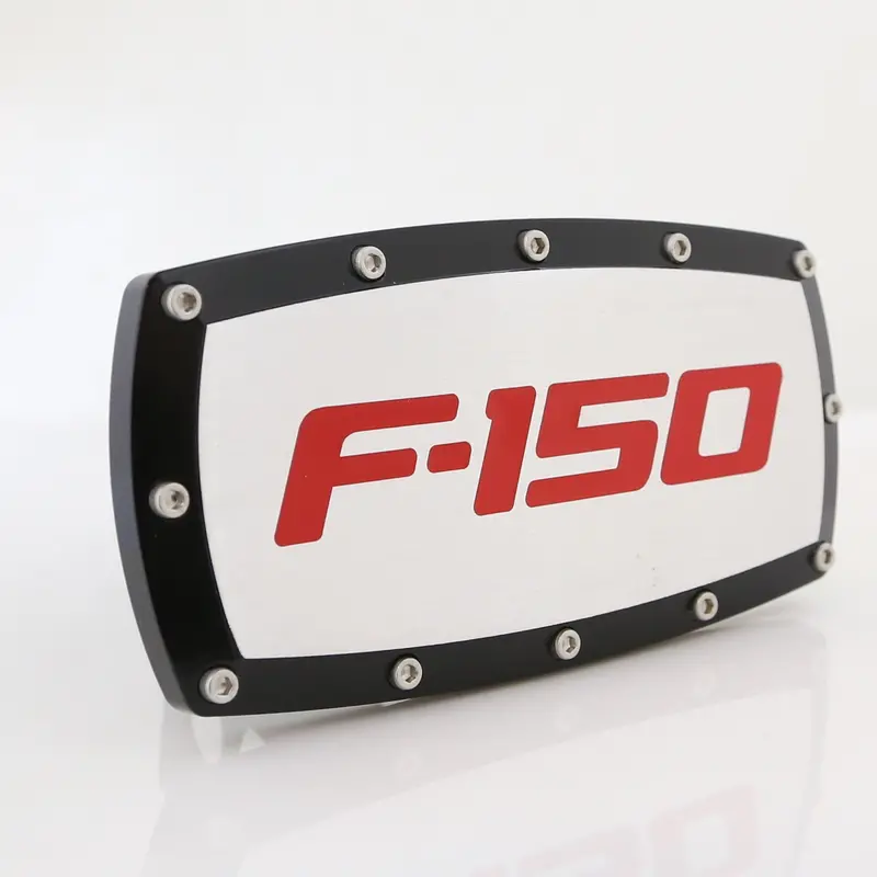 Ford F150 Logo Billet Tow Hitch Cover (Red On Chrome) 1