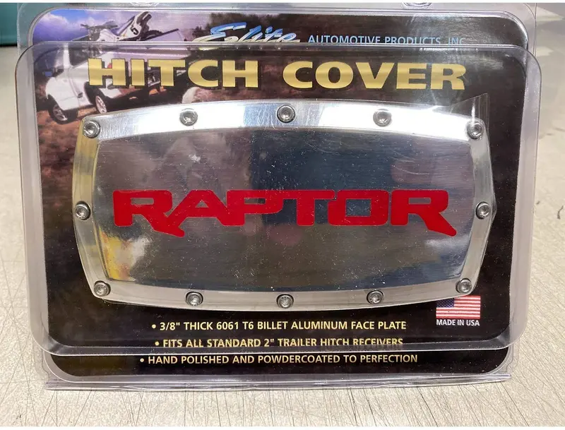 Ford F150 Raptor Logo Billet Tow Hitch Cover (Red On Chrome) 1