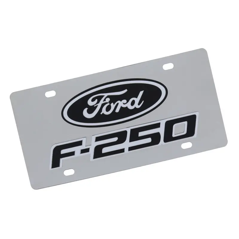 Ford F250 Dual Logo License Plate (Black On Chrome) 1