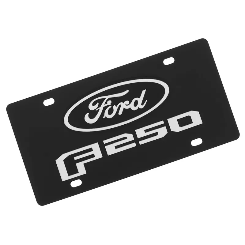 Ford F250 Dual Logo License Plate (Silver On Carbon Black) 1