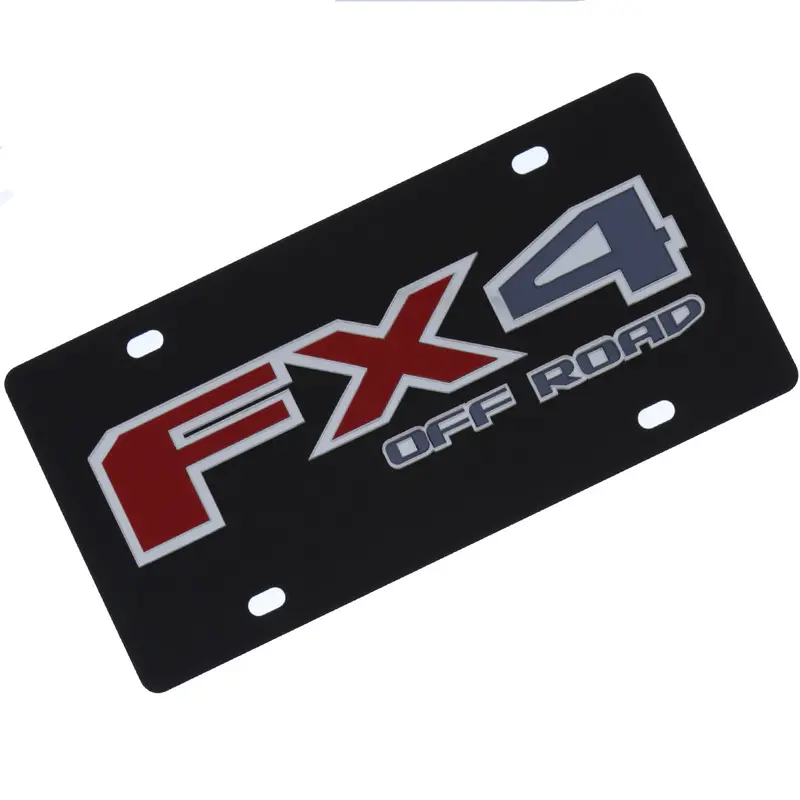 Ford Fx4 Off Road Logo License Plate (Red On Carbon Black) 1