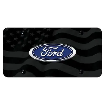 Ford Logo Uv Subdued Wave Flag License Plate (Black) 1