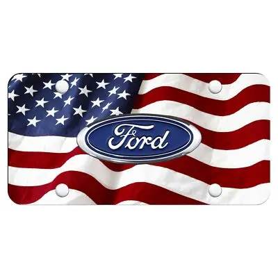 Ford Logo Uv Wave Flag License Plate (White) 1