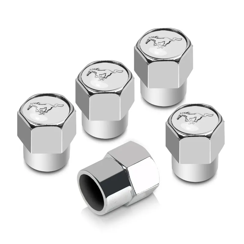 Ford Mustang 3D Logo Tire Stem Valve Caps Set (Chrome) 1