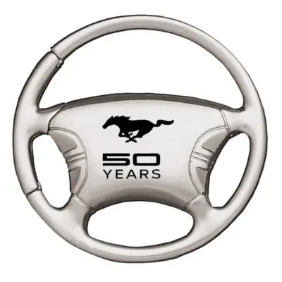 Ford Mustang 50 Years Steering Wheel Key Chain (Silver) 1