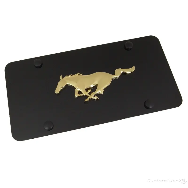 Ford Mustang Logo License Plate (Gold On Black) 1
