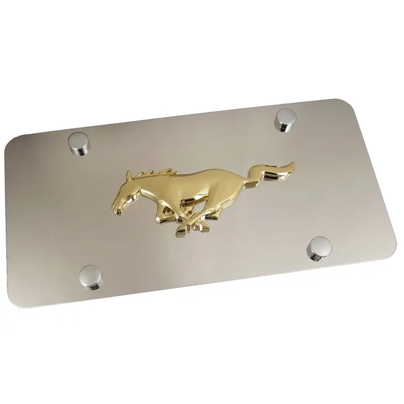Ford Mustang Logo License Plate (Gold On Chrome) 1