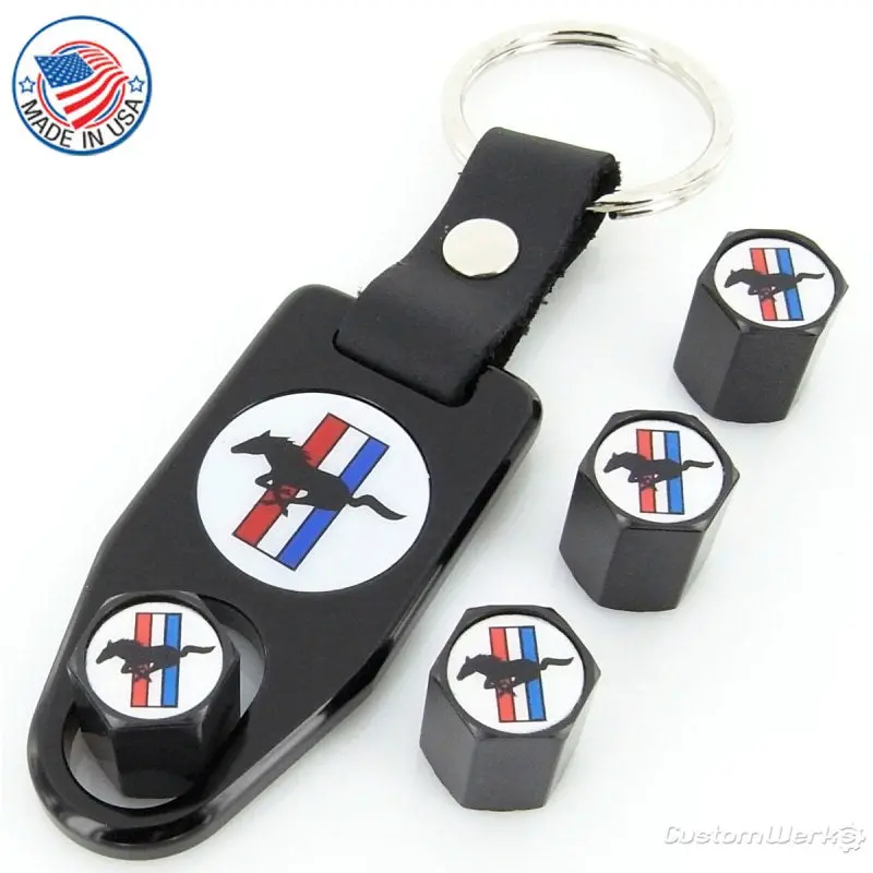 Ford Mustang Logo Tire Valve Caps  Wrench Gift Set  (Black) 1
