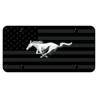 Ford Mustang Logo Uv Subdued Flag License Plate (Black) 1