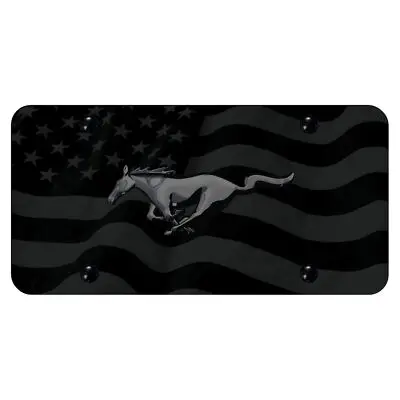 Ford Mustang Logo Uv Subdued Wave Flag License Plate (Black Pearl) 1