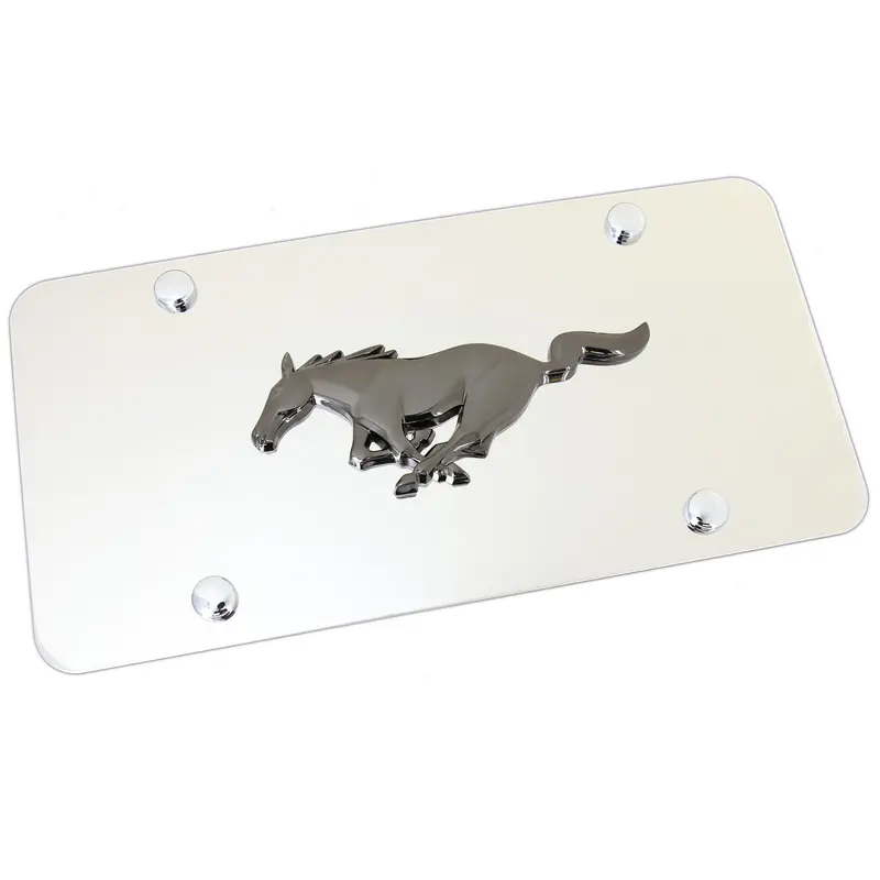 Ford Mustang Pearl Logo License Plate (Black On Chrome) 1