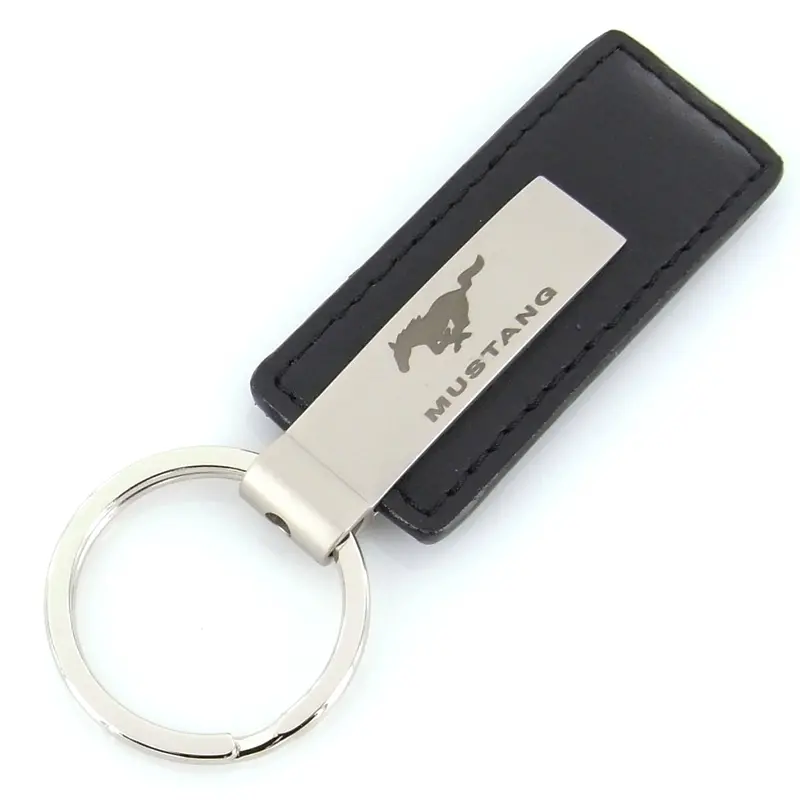 Ford Mustang Rectangular Leather Key Chain (Black) 1