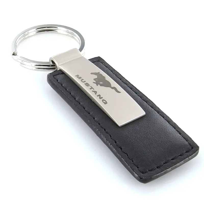 Ford Mustang Rectangular Leather Key Chain (Black) 2