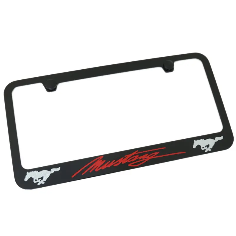 Ford Mustang Red Script Dual Logo License Plate Frame (Black) 1