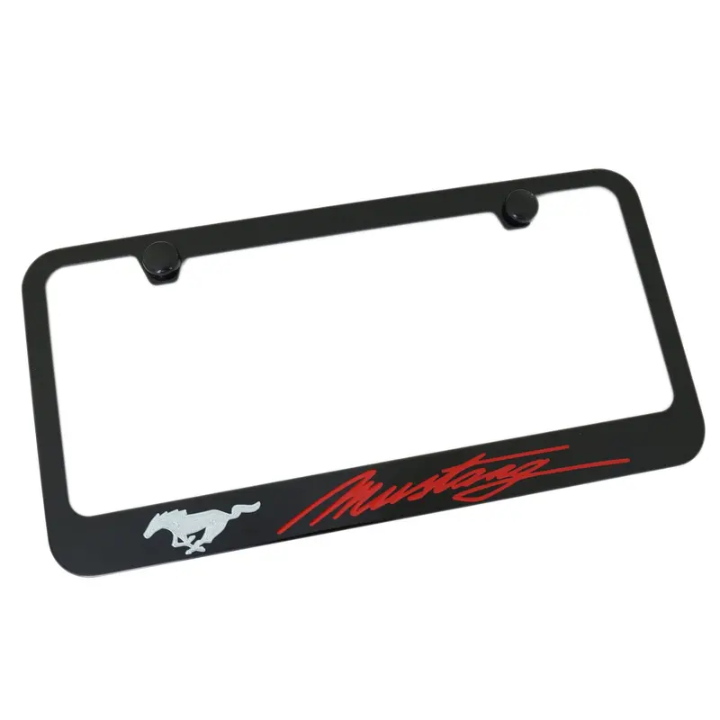 Ford Mustang Red Script Name License Plate Frame (Black) 1