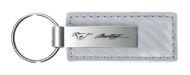 Ford Mustang Script Carbon Fiber Leather Keychain (White) 1