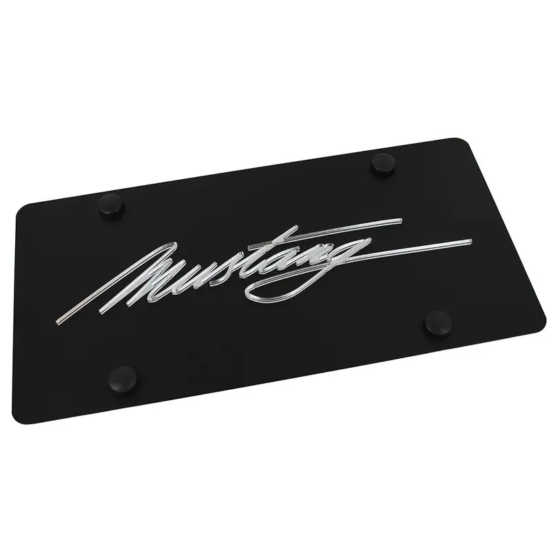 Ford Mustang Script Name License Plate (Black) 1