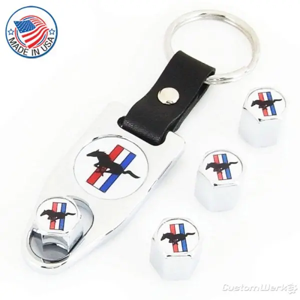 Ford Mustang Tire Valve Caps Wrench Gift Set (Chrome) 1