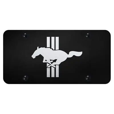 Ford Mustang Tri Bar Laser Etched Logo License Plate (Black) 1