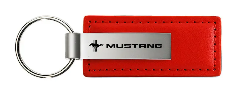 Ford Mustang Tri-Bar Leather Keychain (Red) 1