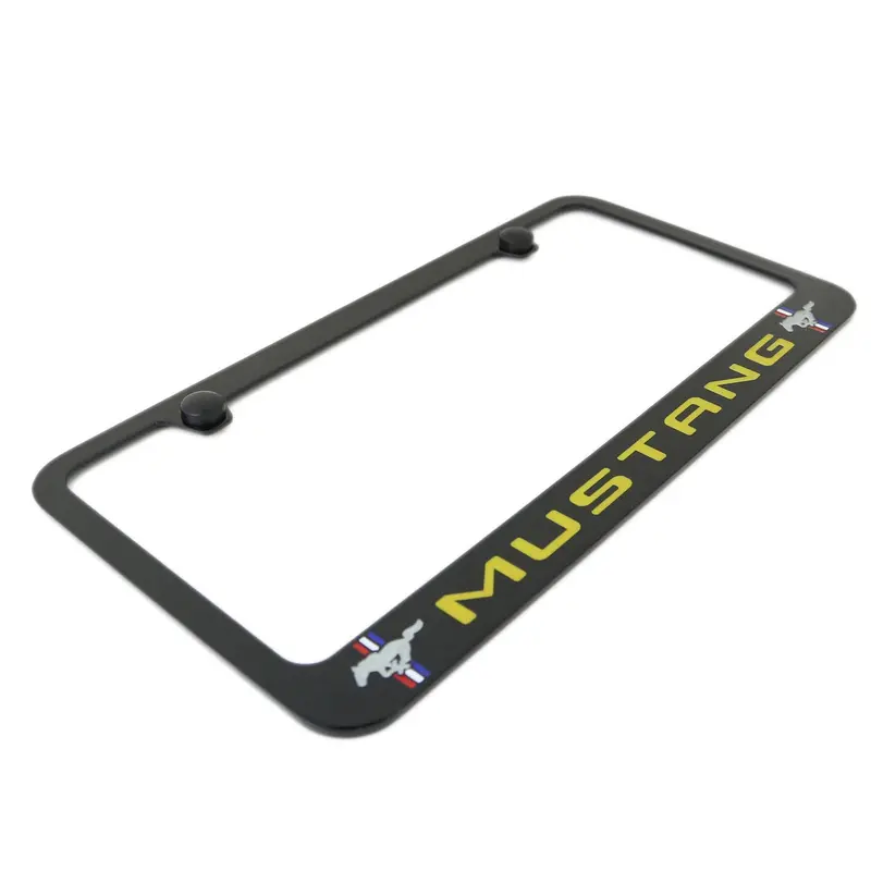 Ford Mustang Yellow Dual Logo License Plate Frame (Black) 1