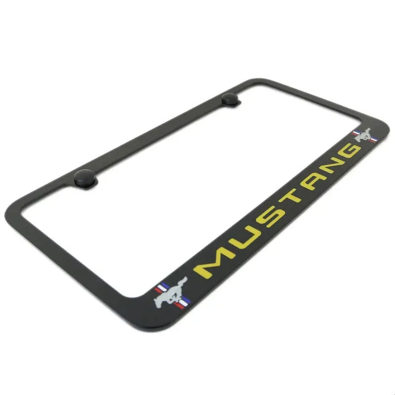 Ford Mustang Yellow Dual Logo License Plate Frame (Black) 2