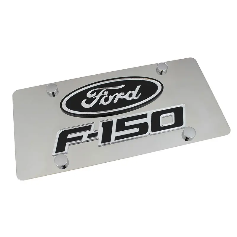 Ford Oval Dual Logo F150 License Plate (Black On Chrome) 1