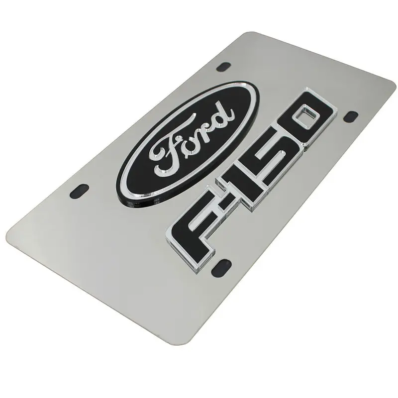 Ford Oval Dual Logo F150 License Plate (Black On Chrome) 2