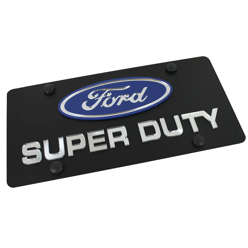 Ford Oval Dual Logo Super Duty License Plate (Blue On Chrome) 1