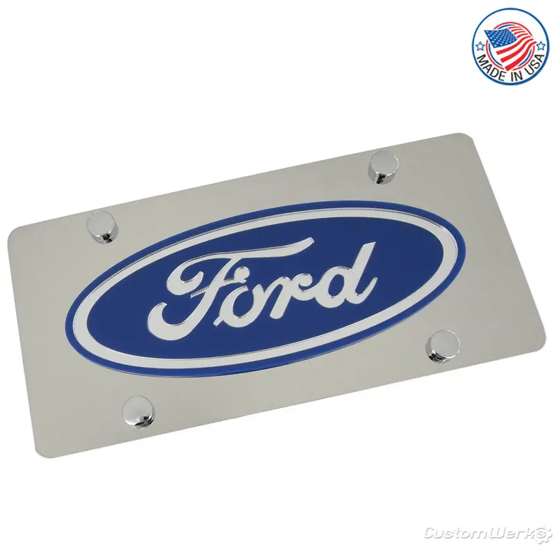 Ford Oval Logo License Plate (Blue On Chrome) 1