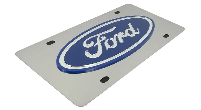 Ford Oval Logo License Plate (Blue On Chrome) 2