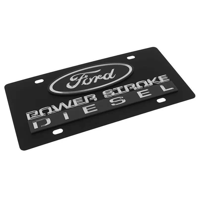 Ford Power Storke Diesel Dual Logo License Plate (Black) 2