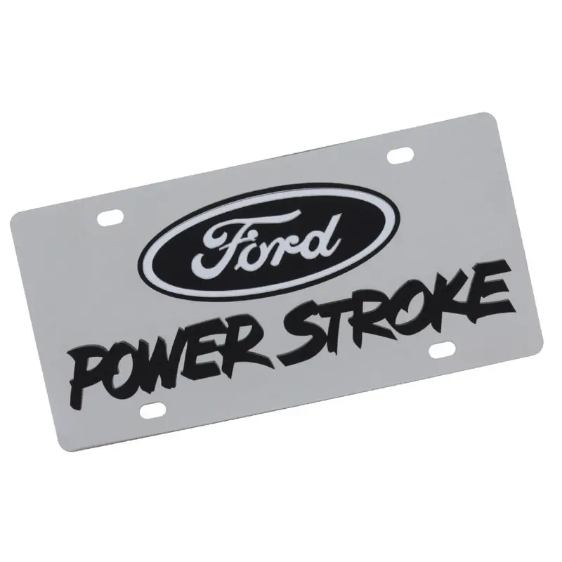 Ford Power Storke Dual Log License Plate (Black On Chrome) 1