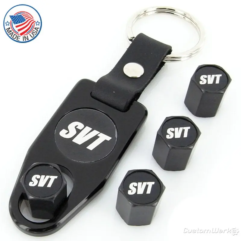 Ford Svt Logo Tire Stem Valve Caps  Wrench Gift Set  (Black) 1