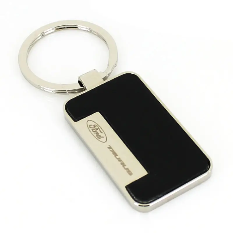 Ford Taurus Rectangular Leather Insert Key Chain (Black) 1