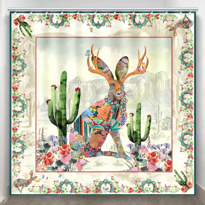 Fringe Jeweled Jackalope Shower Curtain 2