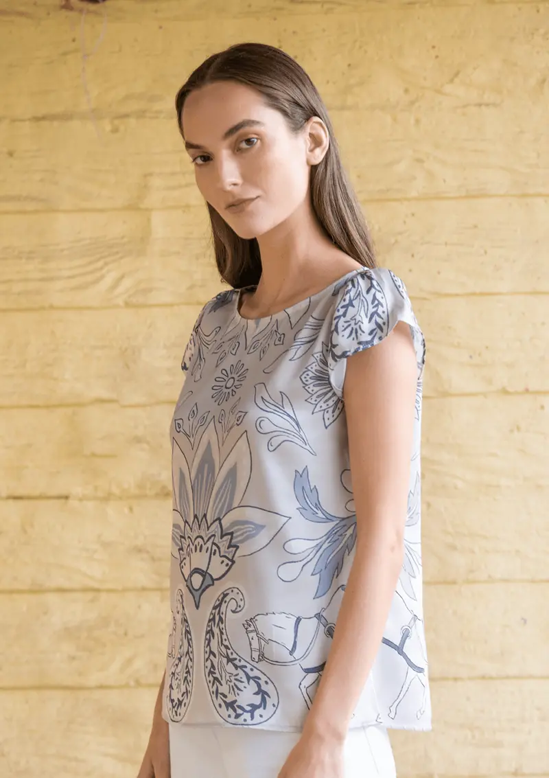 Galatea Blouse | Lilyrose Print | Steel | Sample 1