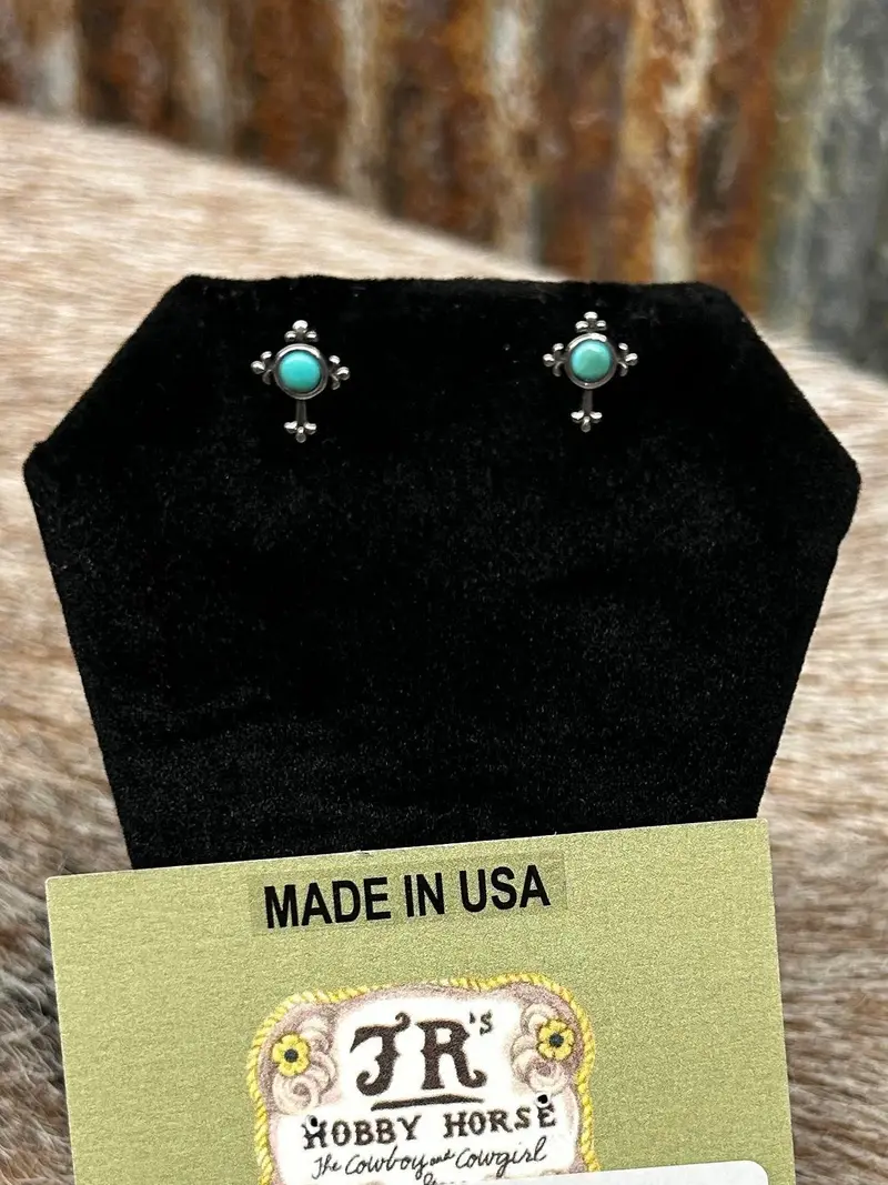 Genuine Turquoise & Silver Cross Earrings 120C 1