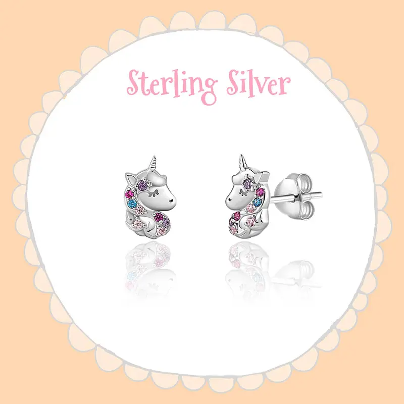Girl Nation - Unicorn Earrings | 925 Sterling Silver | Multi-Colored Cz 1