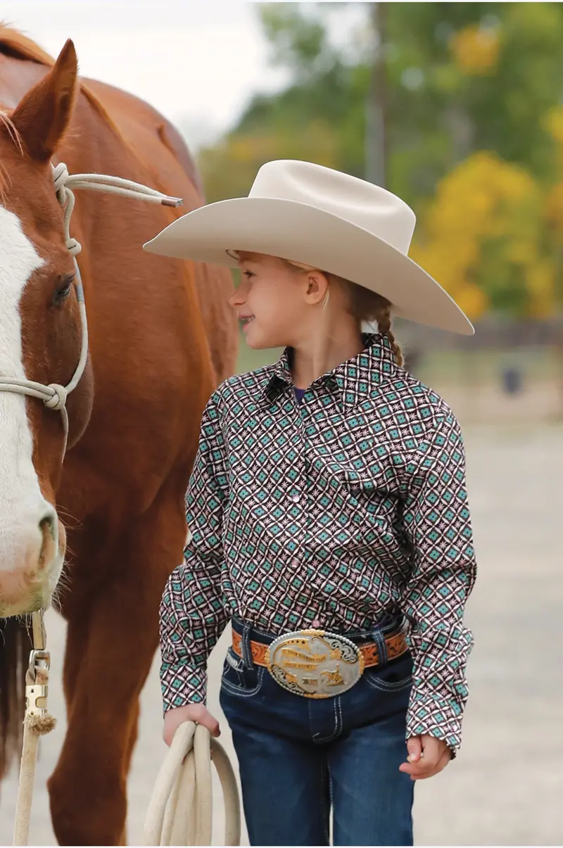Girls Black/Teal Print Long Sleeve Shirt 1
