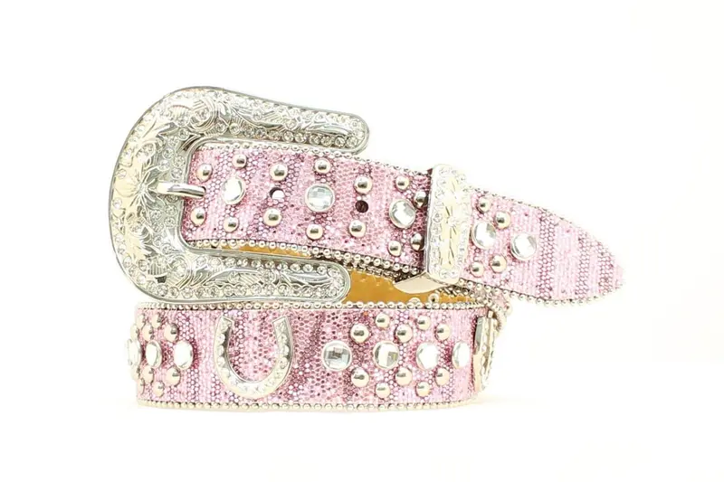 Girls Pink Horseshoe Rhinestone Belt 1