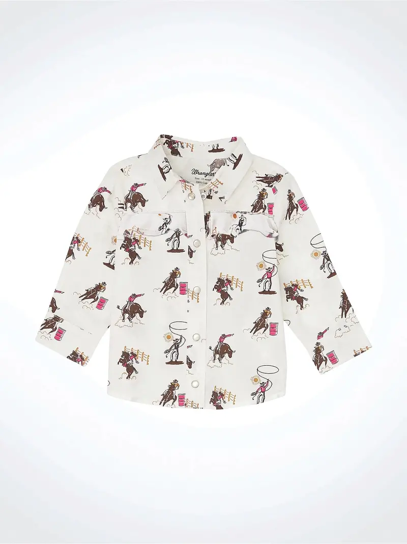 Girls White Western Print Long Sleeve Shirt 1