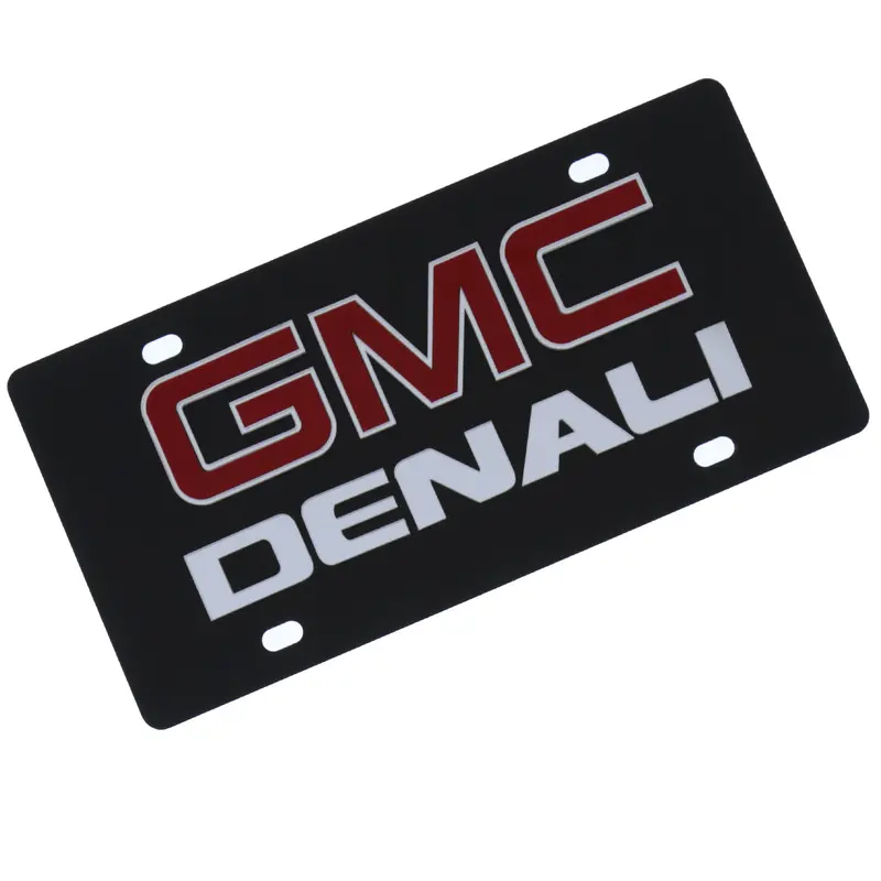 Gmc Denali Dual Logo License Plate (Red On Black) 1