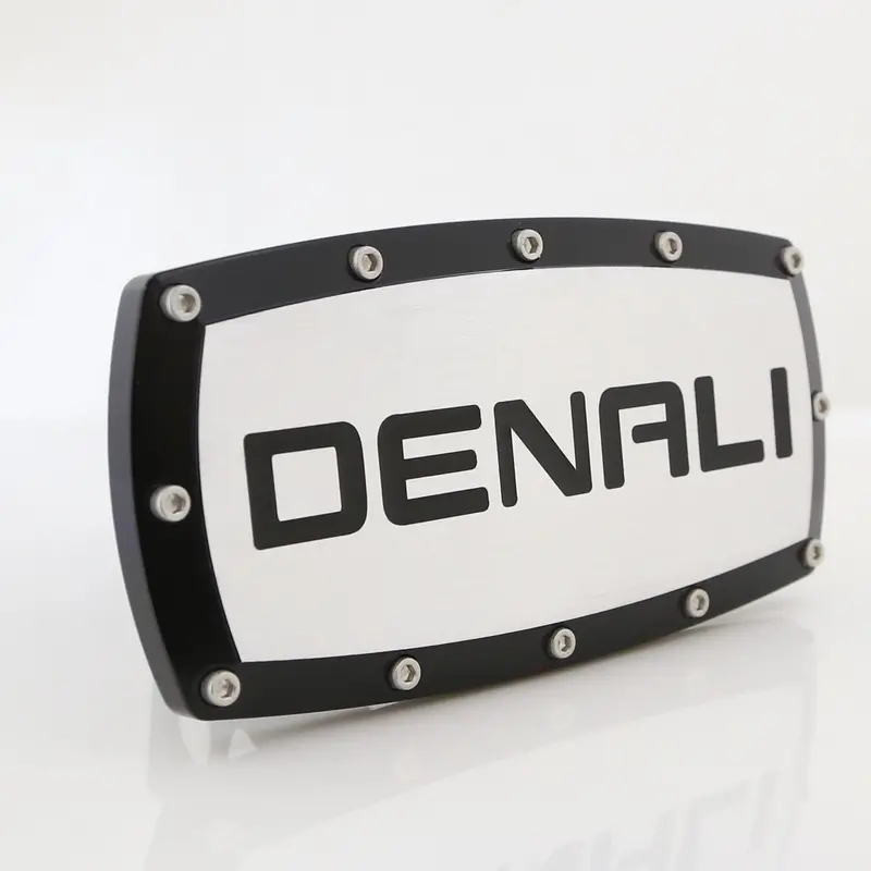 Gmc Denali Logo Billet Tow Hitch Cover (Black Trim On Chrome) 1