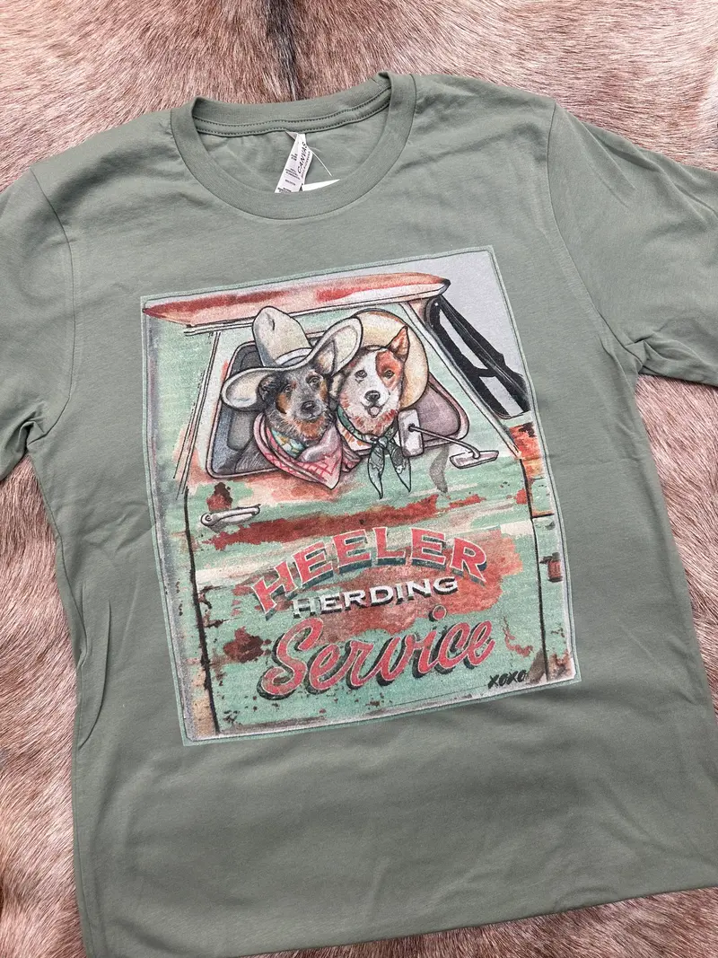 Heeler Herding Service Sage Green Tee Shirt 1
