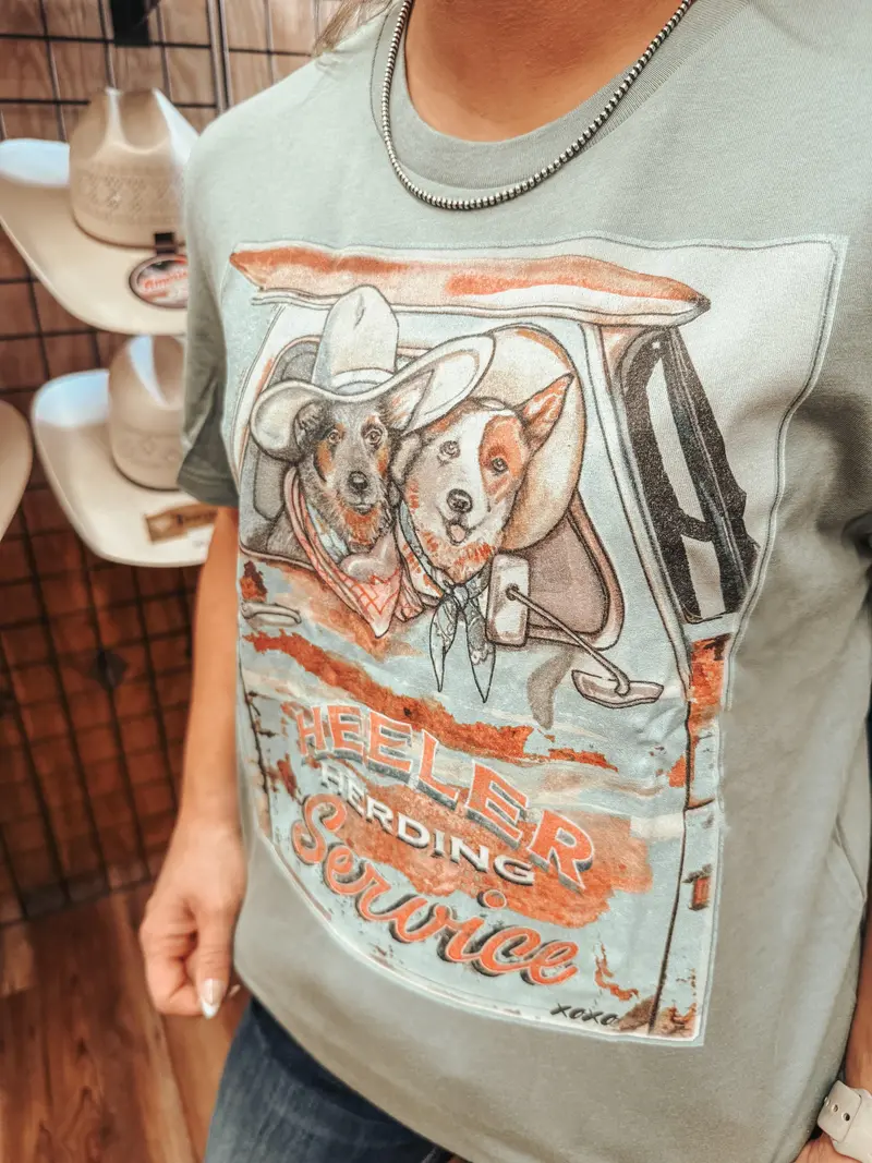 Heeler Herding Service Sage Green Tee Shirt 2