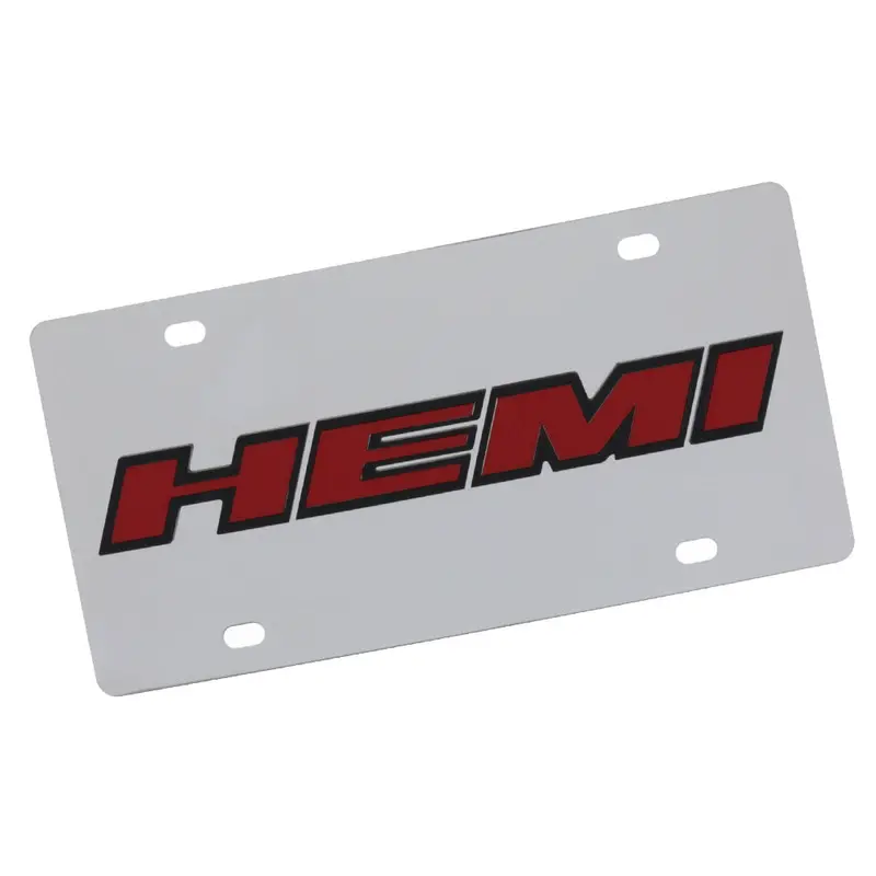 Hemi Logo License Plate (Red On Chrome) 1