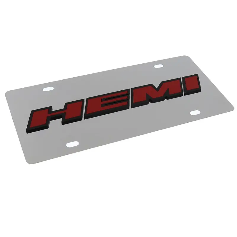 Hemi Logo License Plate (Red On Chrome) 2