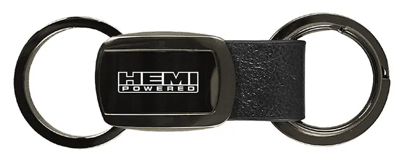 Hemi Powered Double Valet Leather Key Fob (Gun Metal) 1